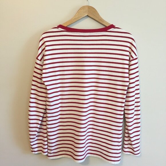 Lands’ End Long Sleeve Lace Up Striped Shirt Red & White - Picture 2 of 13